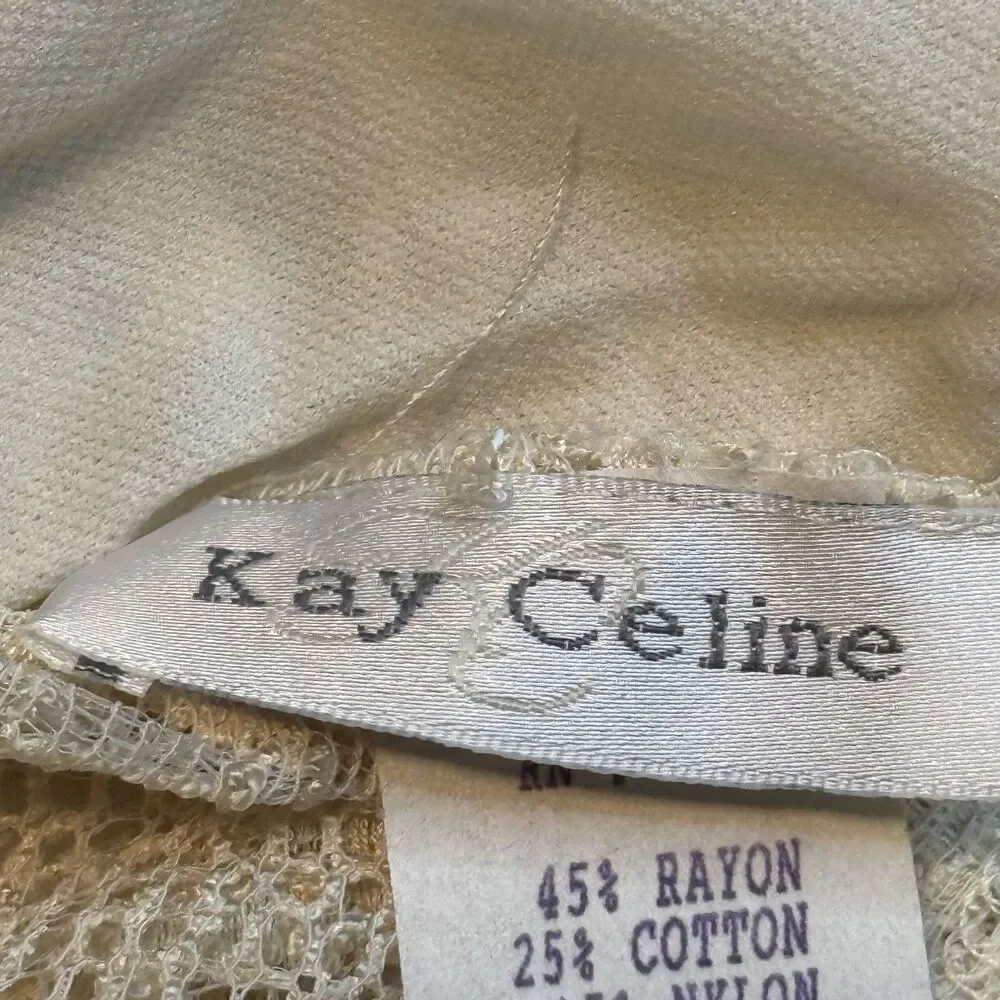 Vintage Kay Celine Lace Top 3/4 Sleeve Front Lined Sheer Back Ivory Sz M 90's - Picture 11 of 12